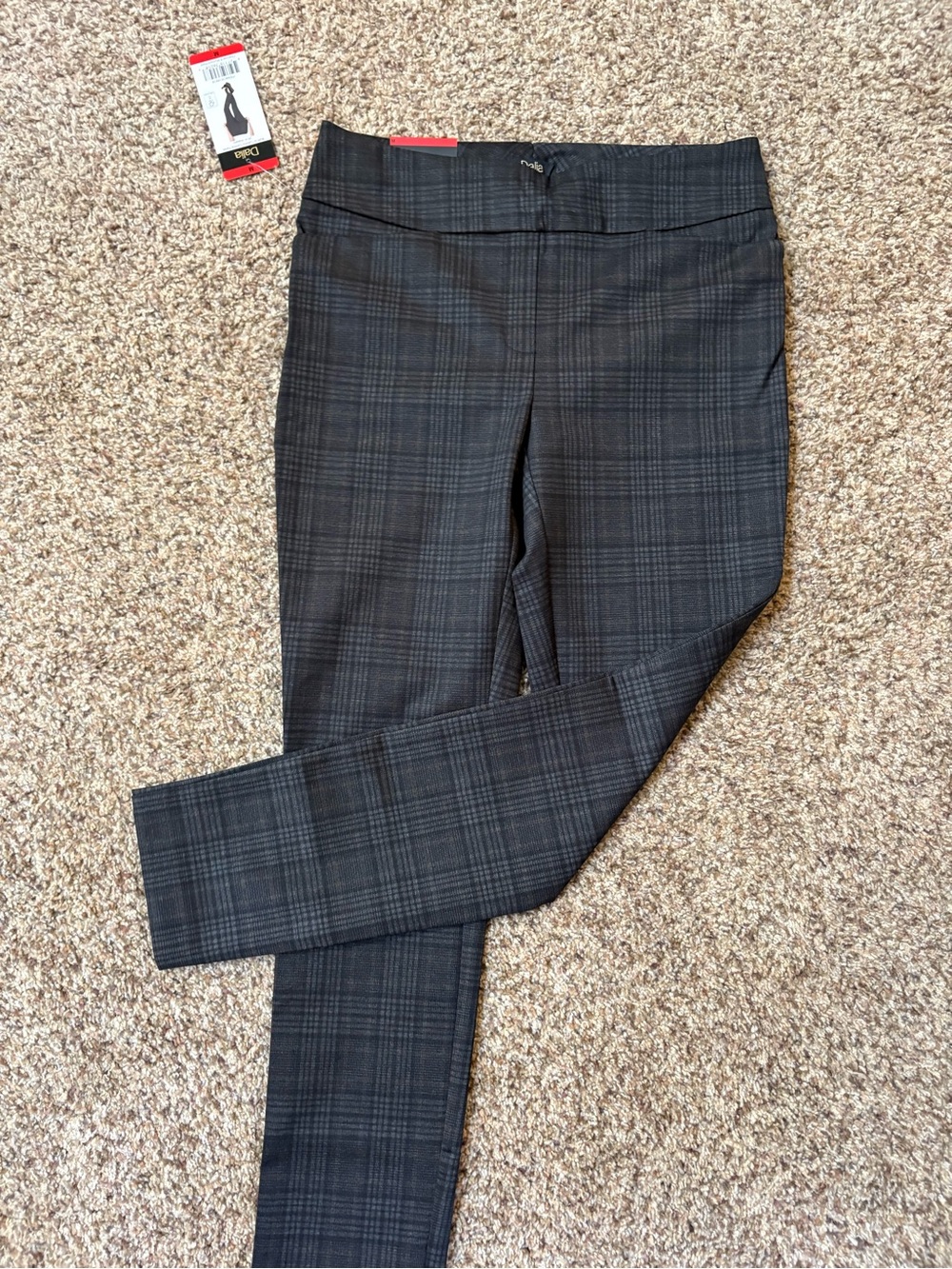 Dalia Charcoal Plaid Ponte Ankle Pants with Mustard Accents M